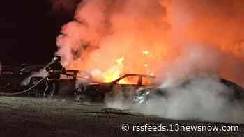Multiple cars catch on fire at auction lot in Suffolk