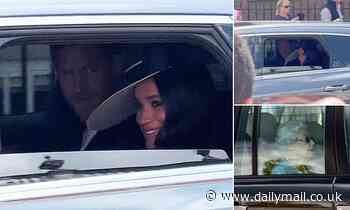 Prince Harry and Meghan roll down car window and beam at crowds - Daily Mail