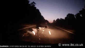 Horror dash cam footage shows moment drink driver crashes into motorcyclist on A3 - LBC