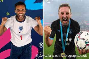Lee Mack and Lucien Laviscount in Soccer Aid 2022 which airs this weekend