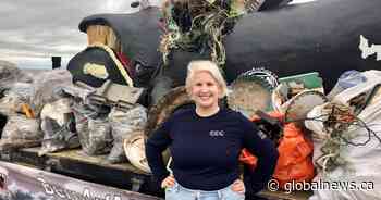Giant right whale sculpture on the move for shoreline cleanups