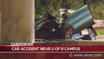 Car crashes under U of R River Campus Bridge