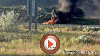 Car flips on Highway 1 east of Kamloops, engulfed by flames - Kamloops News - Castanet.net