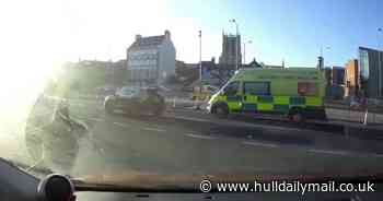 Moment 'careless driver' blocks ambulance while it's flashing blue lights - Hull Live