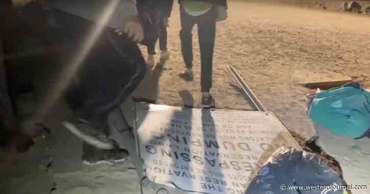 Immigrants Illegally Pour Across Border, First Steps in Our Country Are Directly on 'No Trespassing' Sign