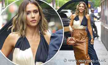 Jessica Alba stuns in a plunging halter top as she arrives to Honest Beauty event in NYC - Daily Mail