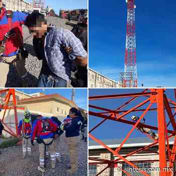 Pc y seguridad pública de Apizaco impiden que hombre se arroje desde 90 metros de altura - Síntesis