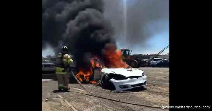 Tesla Catches Fire After 3 Weeks Sitting at Wrecking Yard, Fire Dept. Has to Literally Dig a Pit to Put It Out