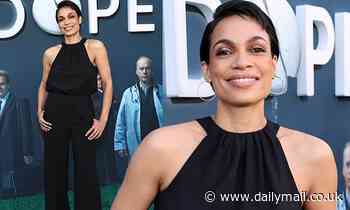 Rosario Dawson rocks short jet black hair and a sharp pantsuit during an FYC screening for Dopesick - Daily Mail
