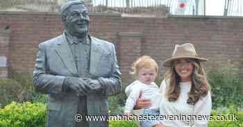 Charlotte Dawson visits late dad's statue with her son as she show's off her Les Dawson neck tattoo - Manchester Evening News