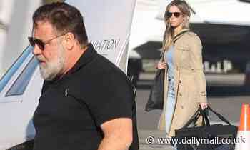 Russell Crowe and girlfriend Britney Theriot touch down in Sydney on the actor's private jet - Daily Mail
