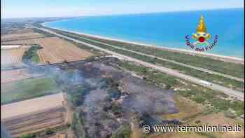 Brucia vegetazione al confine tra Molise e Puglia, in volo elicottero del 115 - Termoli Online