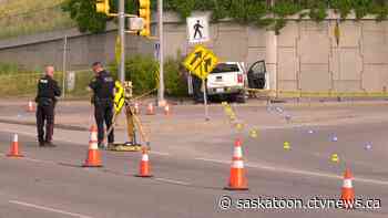 Saskatoon police on scene after a single vehicle crash