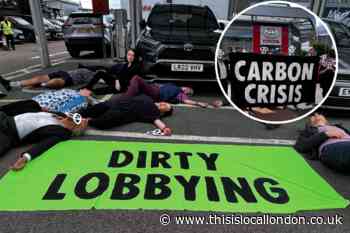 Extinction Rebellion "die-in" at Enfield Toyota showroom