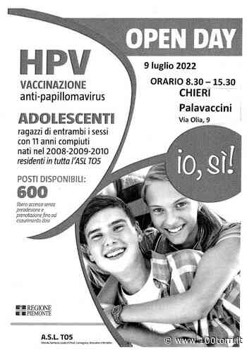 Asl To 5. Chieri. Il 9 luglio open day adolescenti per i vaccini anti-papillomavirus HPV - CentoTorri