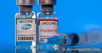 FILE PHOTO: Picture illustration of vials with Pfizer-BioNTech and Moderna coronavirus disease (COVID-19) vaccine labels - The Denver Gazette
