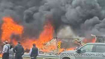 No injuries reported in fiery semi-truck crash near Granum - Lethbridge News Now