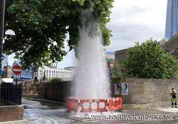 WATCH: Burst pipe drenches the streets of Borough - Southwark News - Southwark News
