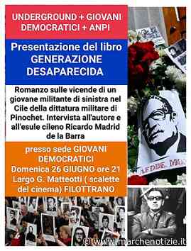 Filottrano, presentazione del romanzo di Giordano Vecchietti, “Generazione desaparecida” - Marche Notizie