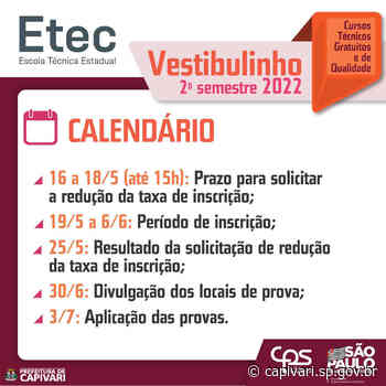 Período de inscrições para o segundo semestre da ETEC Capivari se inicia nesta quinta, dia 19 - capivari.sp.gov.br
