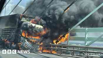 Wine lorry fire partially shuts M4 on Prince of Wales Bridge