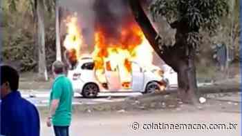 Vídeo | Carro pega fogo após colisão no trevo de acesso a Aracruz na BR-101 - Colatina em Ação