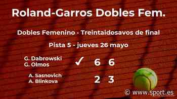 Las tenistas Dabrowski y Olmos estarán en los dieciseisavos de final de Roland-Garros - Sport