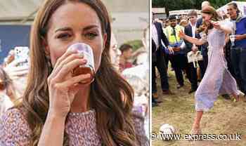 Kate in stitches drinking beer and playing football as Prince William cheers his wife on - Express