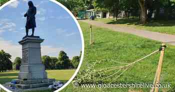 Mindless vandals snap saplings in Gloucester park and smash glass around statue - Gloucestershire Live