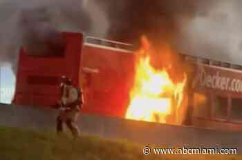 Video Shows Double Decker Tour Bus on Fire in Downtown Miami
