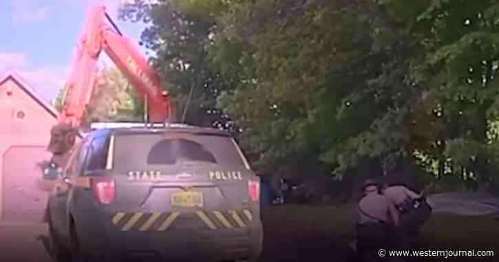 Troopers in Middle of Arrest Look Up to Find Out Suspect's Ally Is Now Piloting Heavy Equipment with Them in the Crosshairs
