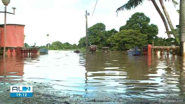 Estátuas do centro de Porto Calvo, AL, são quase cobertas pela água após cheia do rio - Globo