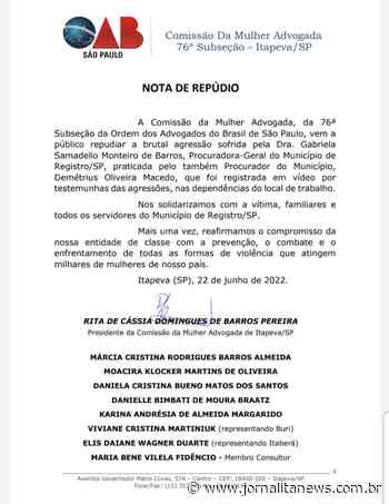 Comissão da Mulher Advogada de Itapeva divulga nota de repúdio contra agressão de procuradora - Jornal Ita News