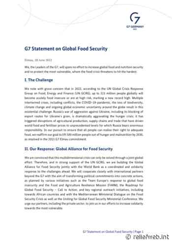 G7 Statement on Global Food Security, Elmau, 28 June 2022 - World - ReliefWeb