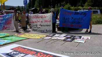 Demonstrators gather outside G7 venue in Germany