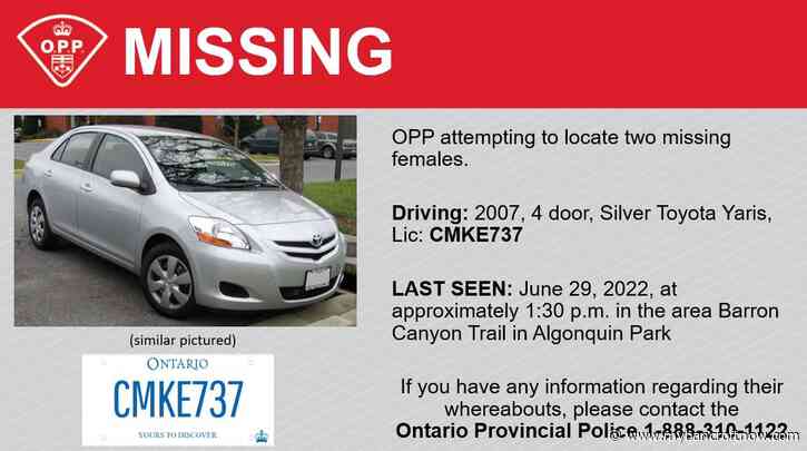 UPDATE: OPP officers looking for two missing women driving Toyota Yaris