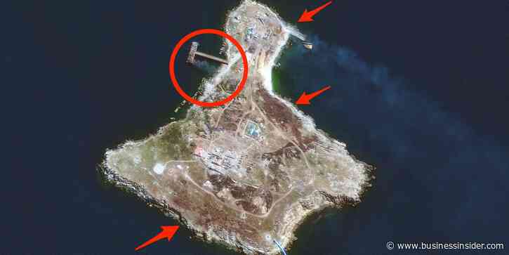 Satellite images taken after Ukraine regained control of Snake Island showed destruction left behind by Russian troops