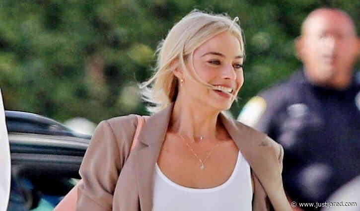 Margot Robbie Spotted in Casual Outfit on the 'Barbie' Set