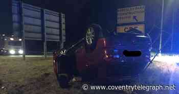 Car flips onto its roof on M6 near Coventry after hitting kerb - Coventry Live