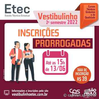 Período de inscrições para o segundo semestre da ETEC Capivari é prorrogado até o próximo dia 13 - capivari.sp.gov.br