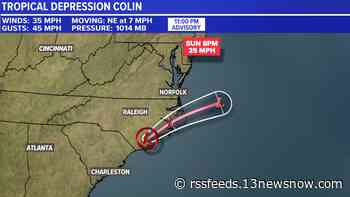 Colin downgraded to tropical depression; all coastal warnings cancelled