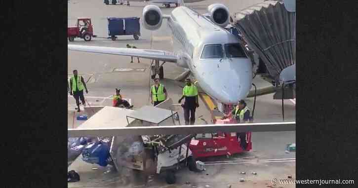 Out-of-Control Drink Cart Threatens Small Jet Until Tarmac Worker Rolls Into Frame