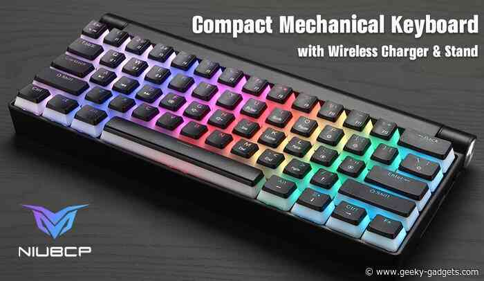NIUBCP mechanical keyboard with integrated wireless charger and tablet stand