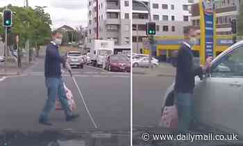 Westfield Hornsby Sydney Dash cam blind man walking into oncoming traffic busy intersection - Daily Mail