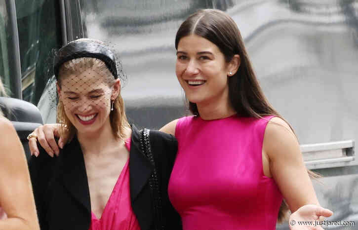 Rosamund Pike Matches the Bride in Pink Gowns at Stepdaughter Olive Uniacke's Star-Studded Wedding! (Photos)