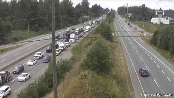 Crash closes Highway 1 westbound in Abbotsford