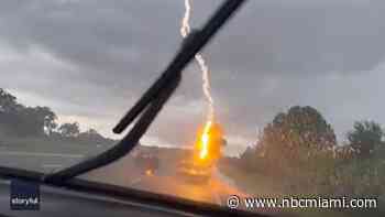 Woman Captures Lightning Strike Family's Truck on Highway Near Tampa