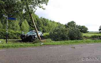 Bestuurder botst tegen boom bij Kerkenveld (maar kan zelf uit de zwaar beschadigde auto stappen) - Dagblad van het Noorden