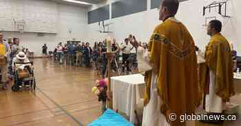 Edmonton indigenous church held final mass in school gym ahead of Pope’s visit to newly restored building after fire