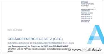 Bundesarchitektenkammer kritisiert Verwässerung des Gebäudeenergiegesetzes 2023